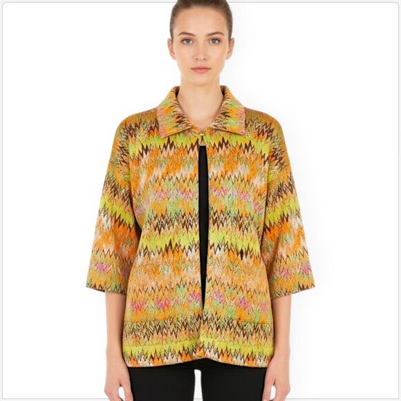 Grayse Kelly & Marie Gray St. John Colorful Zig Zag Knit Boxy Jacket Top NWT S